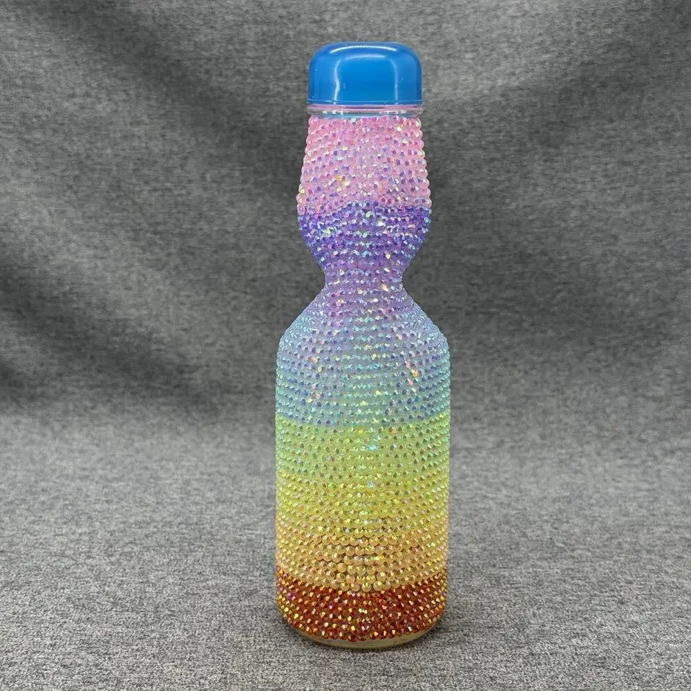 OOAK Handmade Art Pride Rainbow Rhinestone Ramune Soda Bottle Ombre Bedazzled